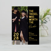 モダンダブル卒業写真パーティーゴールド 箔招待状 (立ち正面)