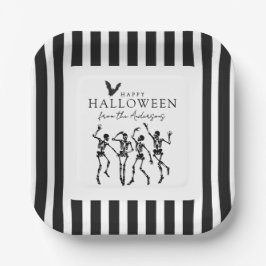 モダンダンシングスケルトン ハッピーハロウィン ペーパープレート