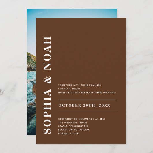 モダンダークエレガントブシンプルン結婚の写真 招待状 (正面/裏面)