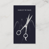 モダンダークカッコいいブルーシルバーシザー美容師 名刺 (裏面)