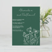 モダンダークグリーンとホワイト結婚バタフライ 招待状 (スタンド正面)