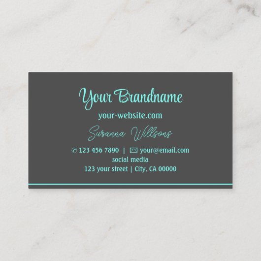 モダンダークグレイティール（緑がかった色）ストライププロフェッショナルスタイリッシュ 名刺 (裏面)