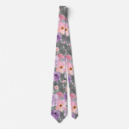 モダンダークグレーフローラウォーター結婚カラー ネクタイ