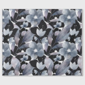 モダンダークグレー白黒フローラ包装紙 ラッピングペーパー (フラット)