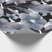 モダンダークグレー白黒フローラ包装紙 ラッピングペーパー (角)