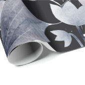 モダンダークグレー白黒フローラ包装紙 ラッピングペーパー (ロールコーナー)