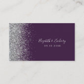 モダンダークパープルシルバー結婚グリッター プレイスカード (裏面)