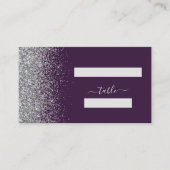 モダンダークパープルシルバー結婚グリッター プレイスカード (正面)