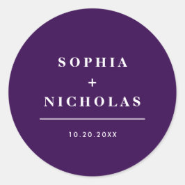 モダンダークパープルミニマルエレガントな結婚式 ラウンドシール