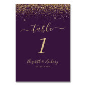 モダンダークパープル金ゴールドグリッター結婚エッジ テーブルナンバー (正面)