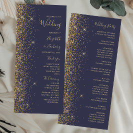 モダンダークブルー金ゴールドグリッター結婚エッジ