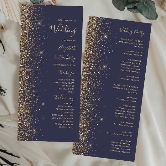 モダンダークブルー金ゴールドグリッター結婚エッジ