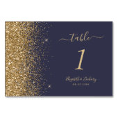 モダンダークブルー金ゴールドグリッター結婚エッジ テーブルナンバー (裏面)