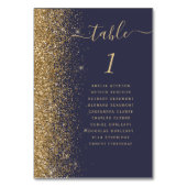 モダンダークブルー金ゴールド結婚グリッター テーブルナンバー (裏面)