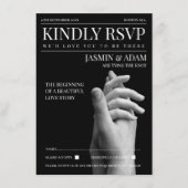モダンダークモードマガジンの結婚式RSVP エンクロージャーカード (正面)