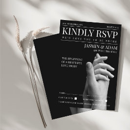 モダンダークモードマガジンの結婚式RSVP エンクロージャーカード