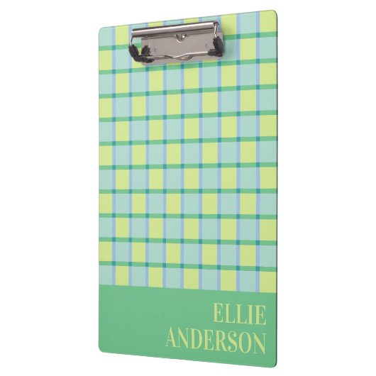 モダンチェッカーパステルブルーグリーンライムカスタム クリップボード (左)