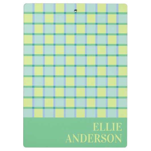 モダンチェッカーパステルブルーグリーンライムカスタム クリップボード (裏面)