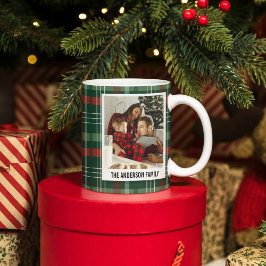 モダンチェックのクリスマスコラージュ写真マグカップ コーヒーマグカップ