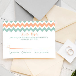 モダンチェブロンの結婚式コレクション Peach & Mint 出欠カード