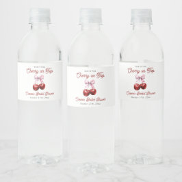 モダンチェリーオントップ ピンクリボン ブライダルシャワー ペットボトルラベル