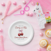 モダンチェリーオントップ ピンクリボン ブライダルシャワー ペーパープレート (パーティー)