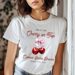 モダンチェリーオントップ ピンクリボン ブライダルシャワー Tシャツ