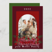 モダンチェリー赤花のクリスマスウィッシュカード 招待状 (正面/裏面)