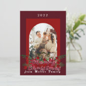 モダンチェリー レッド フローラル メリークリスマス ウィッシュ カード (スタンド正面)