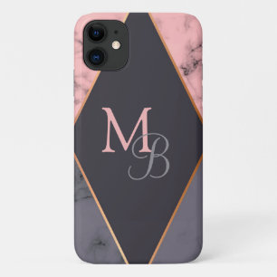 モダンチックなモノグラムのピンクグレー大理石 iPhone 11 ケース