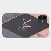 モダンチックなモノグラムのピンクグレー大理石 Case-Mate iPhoneケース (裏面(横))