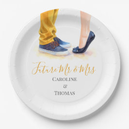 モダンチックな水彩のカップル エンゲージメントパーティー ペーパープレート