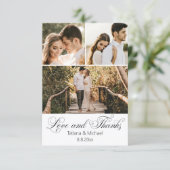 モダンチックカリグラフィー 3枚の写真の結婚式 サンキューカード (スタンド正面)