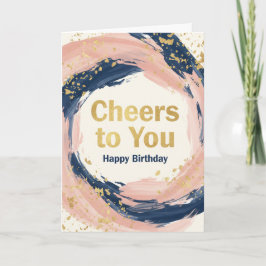 モダンチック ネイビーとサーモンピンクゴールドのしぶき 誕生日 カード