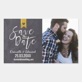 モダンチャックボードタイポグラフィー写真Save the Date 長方形シール