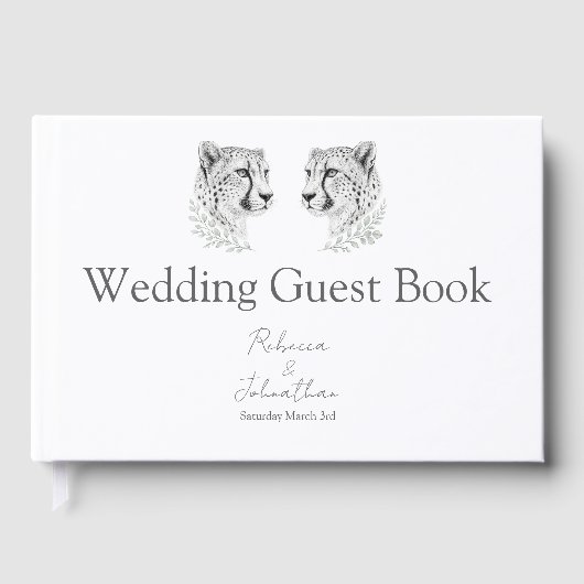 モダンチーターの結婚式サファリ動物の思い出に残る愛 ゲストブック (正面)