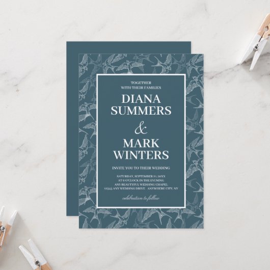 モダンツバメの模様結婚式招待状 招待状 (正面/裏面インサイチュ)