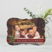 モダンツリーの豪華なトリムと一緒に楽しいホリデー 写真 シーズンカード (スタンド正面)