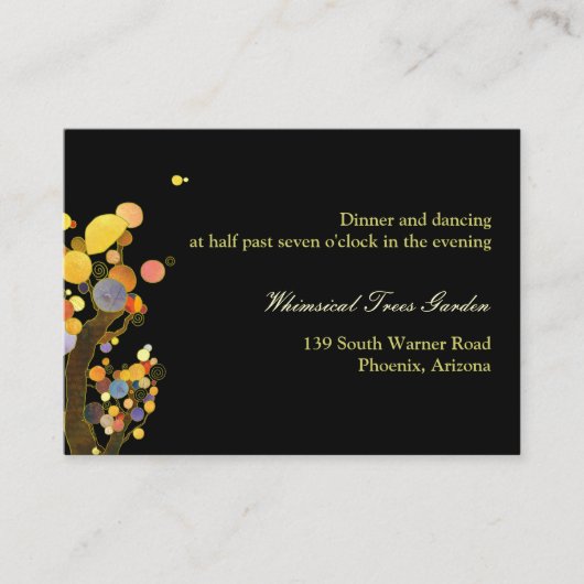 モダンツリーブラックウェディングレセプション エンクロージャーカード (正面)