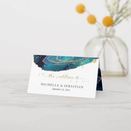 モダンティアルウォーター色金ゴールドゲート結婚ゲード プレイスカード (裏面)