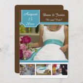 モダンティール（緑がかった色）とブラウンフォトコラージュのポスト結婚ズ 招待状 (正面/裏面)