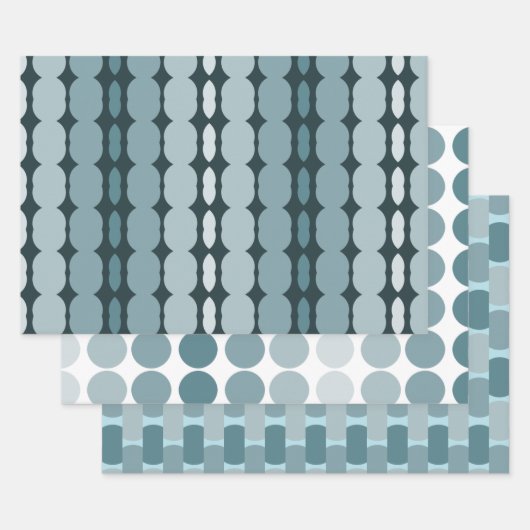 モダンティール（緑がかった色）と白 ラッピングペーパーシート (セット)