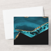 モダンティール(緑がかった色)と金ゴールドアガテ結婚石 オールインワン招待状 (裏面)