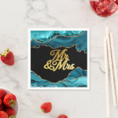 モダンティール(緑がかった色)と金ゴールドアガテ結婚石 スタンダードカクテルナプキン (インサイチュ)