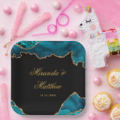 モダンティール(緑がかった色)と金ゴールドアガテ結婚石 ペーパープレート (パーティー)