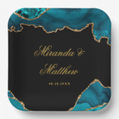 モダンティール(緑がかった色)と金ゴールドアガテ結婚石 ペーパープレート (正面)