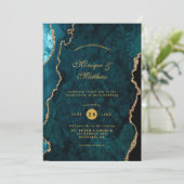 モダンティール（緑がかった色）と金ゴールドアゲートストーン結婚ズのInvitati 招待状 (スタンド正面)