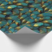 モダンティール（緑がかった色）の羽毛パターン ラッピングペーパー (角)