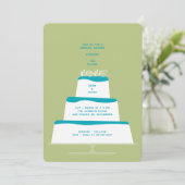 モダンティール(緑がかった色)アイス結婚ケーキカップルのシャワー 招待状 (スタンド正面)