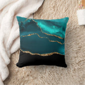 モダンティール(緑がかった色)アゲスタイリッシュートと金ゴールドリボンの黒 クッション (ブランケット)